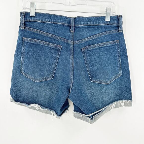 GAP Denim Medium Wash Cotton Zip Fly Folded Frayed Hem Denim Shorts Size 28 - Picture 2 of 12